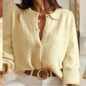 NWT RIHOAS Yellow Round Neck Hip Knit Cardigan